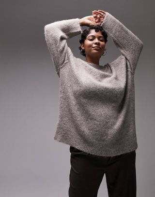Topshop Curve + Knitted Exposed Seam Fluffy Crew Neck Sweater