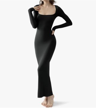 Pumiey + Square Neck Long Sleeve Maxi Dress