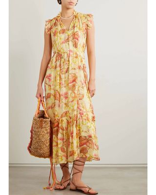 Zimmermann + Matchmaker Tiered Floral-Print Crepon Midi Dress