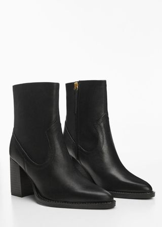 Mango + Leather Ankle Boots With Block Heel
