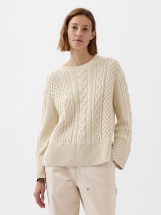 GAP + 24/7 Split-Hem Cable-Knit Sweater
