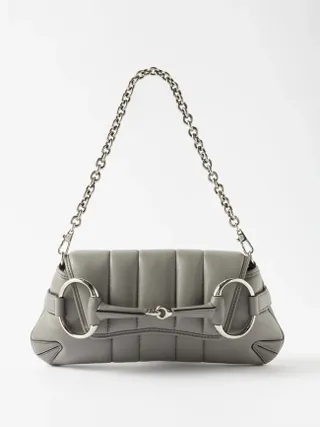 Gucci + Horsebit Small Padded-Leather Shoulder Bag in Grey Leather