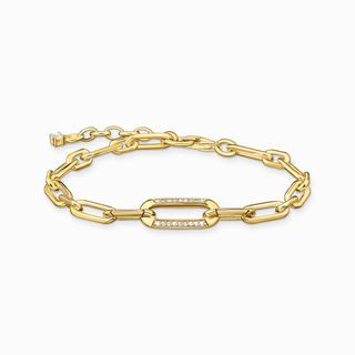 Thomas Sabo + Yellow-Gold Plated Link Bracelet with Anchor Element and Zirconia