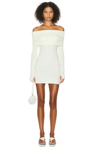 Helsa + Matte Jersey Off Shoulder Mini Dress