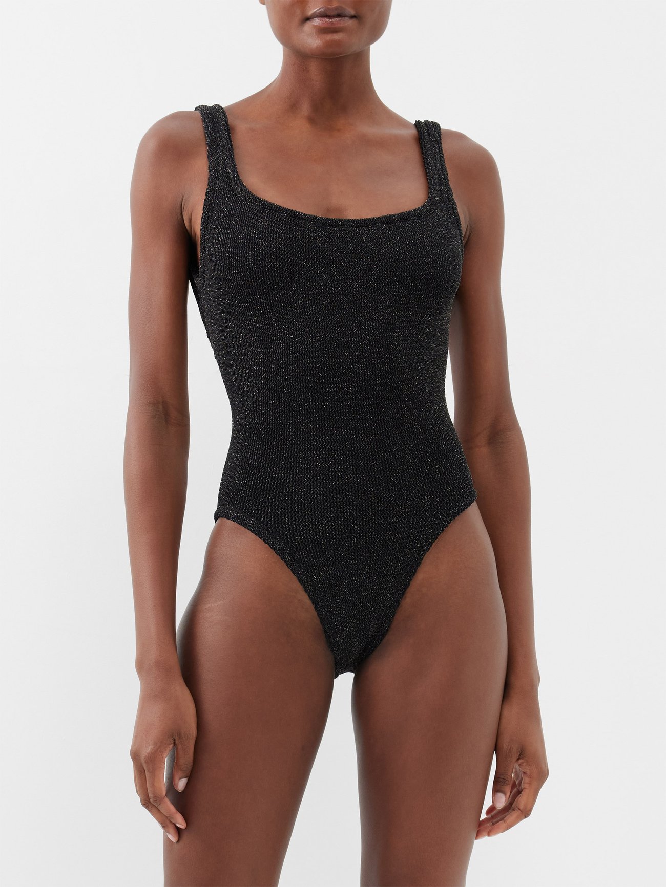 Hunza G + Square Neck Crinkle-Knit Swimsuit