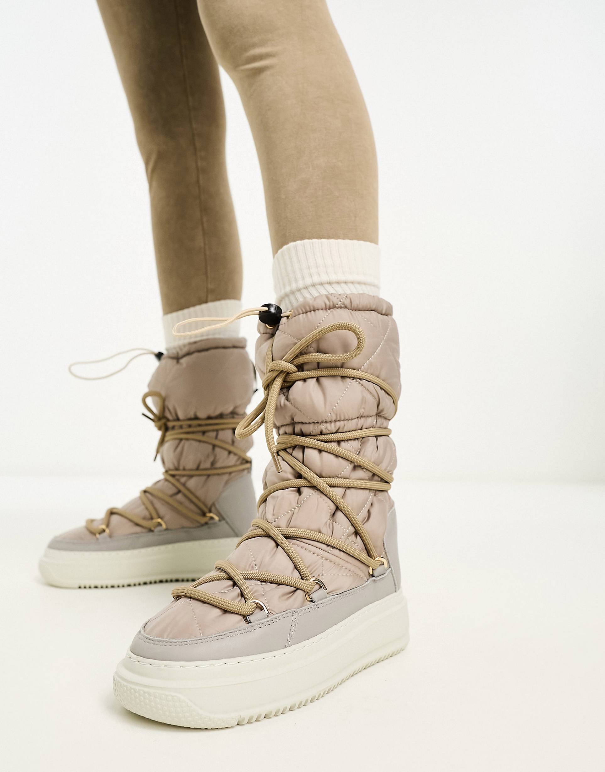 Pajar + Pajar Mid Leg Quilted Snow Boots in Beige