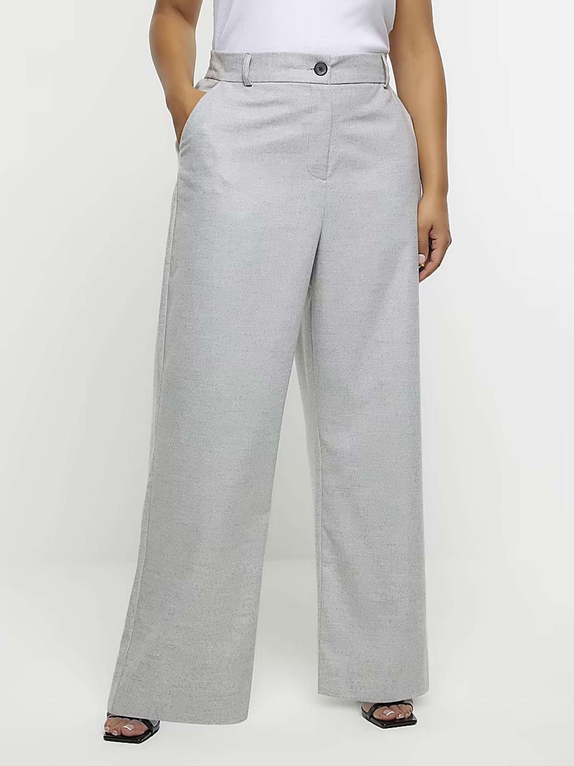 River Island + Grey Wide-Leg Trousers
