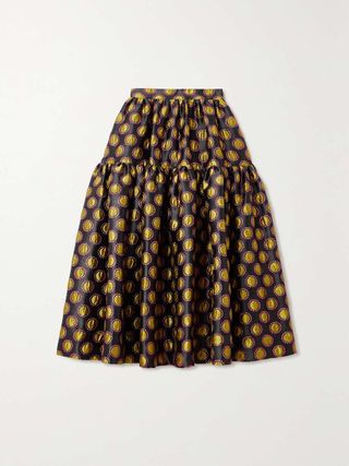La DoubleJ + Oscar Tiered Metallic Jacquard Skirt