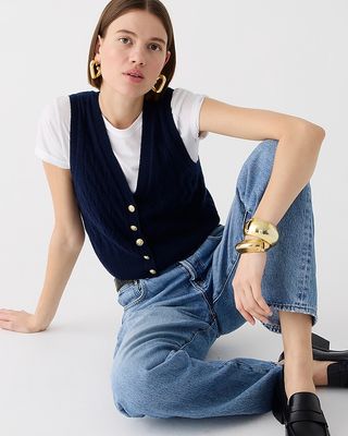 J.Crew + Cashmere Cropped Cable-Knit Sweater-Vest