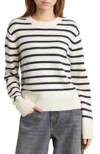 Frame + Stripe Cashmere Crewneck Sweater