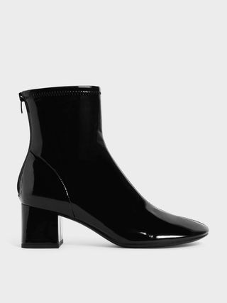 Charles & Keith + Patent Block Heel Ankle Boots