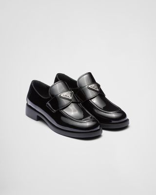 Prada + Patent-Leather Loafers in Black
