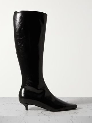 Toteme + + Net Sustain The Slim Crinkled Patent-Leather Knee Boots