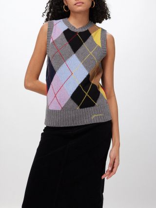 Ganni + Harlequin Wool-Blend Sweater Vest
