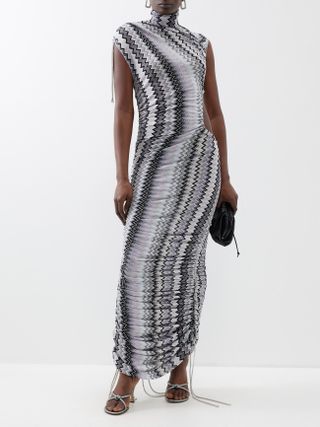 Missoni + Zigzag Drawstring-Ruched Knitted Maxi Dress