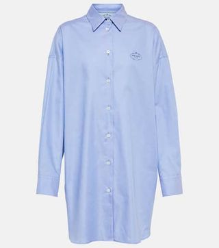 Prada + Logo Oversized Cotton Shirt in Blue