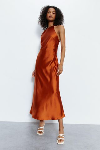 Warehouse + Satin Strappy Back Slip Dress