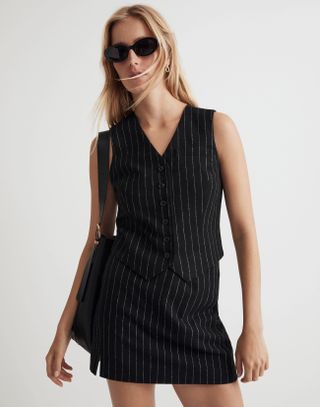 Madewell + Wool Button-Front Vest in Pinstripe