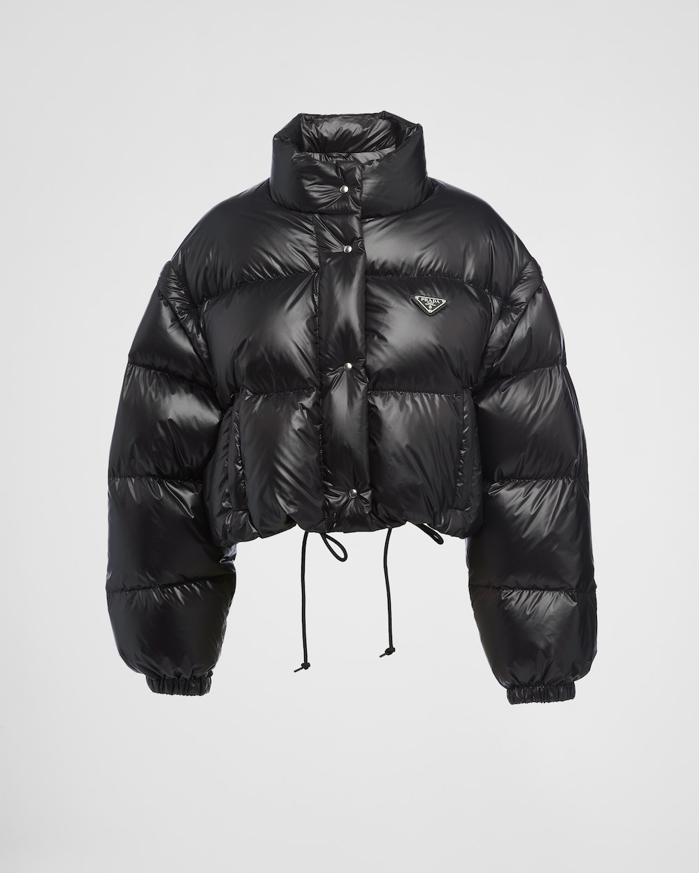 Prada + Re-Nylon Cropped Convertible Down Jacket in Black