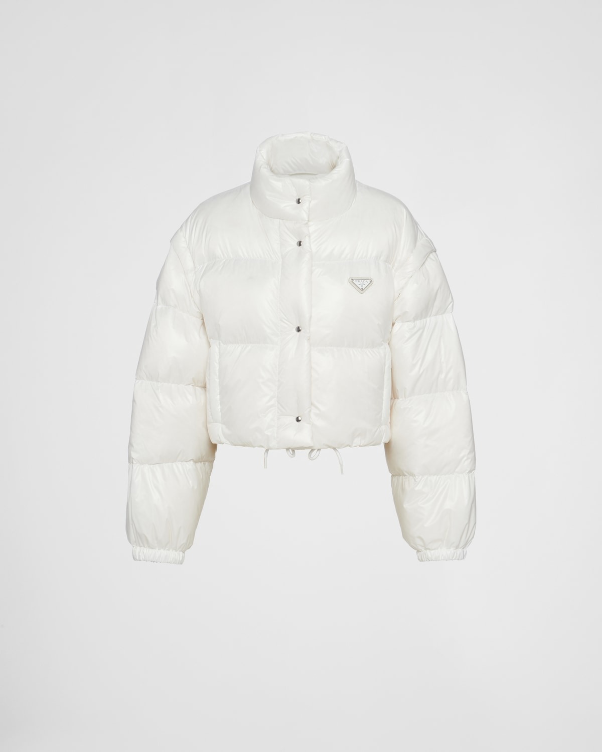 Prada + Re-Nylon Cropped Convertible Down Jacket in White