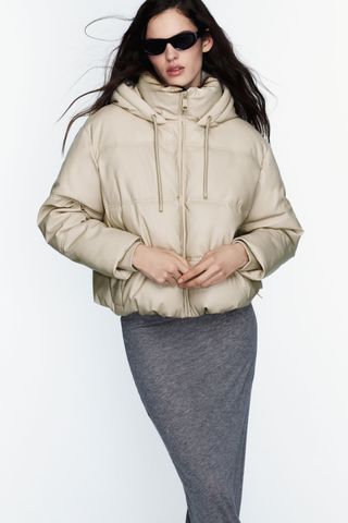 Zara + Faux Leather Cropped Puffer
