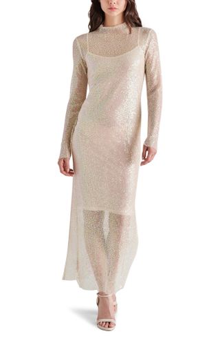 Steve Madden + Blakely Sequin Long Sleeve Funnel Neck Dress