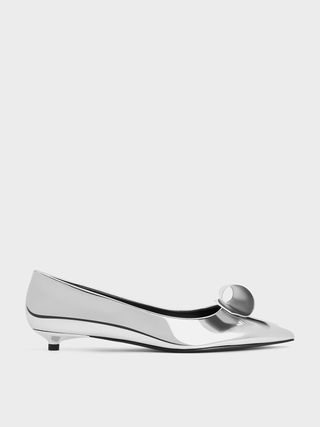 Charles & Keith + Metallic Sculptural Knot Pointed-Toe Flats