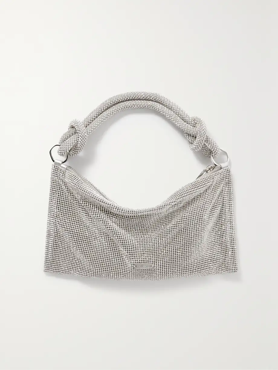 Cult Gaia + Hera Nano Crystal-Embellished Knotted Satin Shoulder Bag in Silver