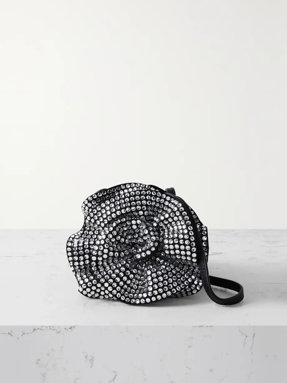Magda Butrym + Leather-Trimmed Crystal-Embellished Satin Shoulder Bag