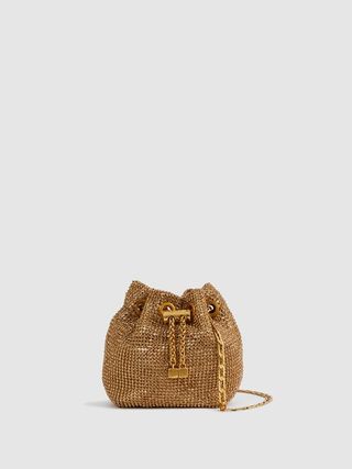 Reiss + Reiss Gold Demi Crystal Mini Bucket Bag in Gold