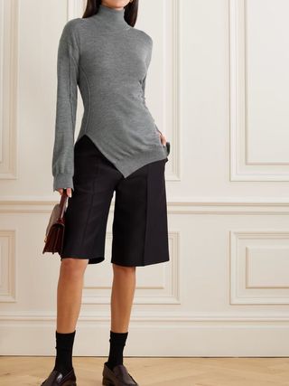 The Row + Nomi Cutaway Cashmere Turtleneck Sweater in Gray