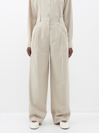 The Row + Bufus Pleated Washed-Cotton Wide-Leg Trousers