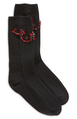 Simone Rocha + Crystal Embellished Rib Ankle Socks