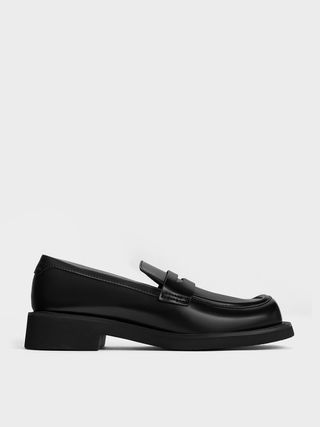 Charles & Keith + Black Boxed Monique Square-Toe Loafers