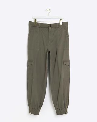 River Island + Plus Khaki Belted Utility Cargo Trousers