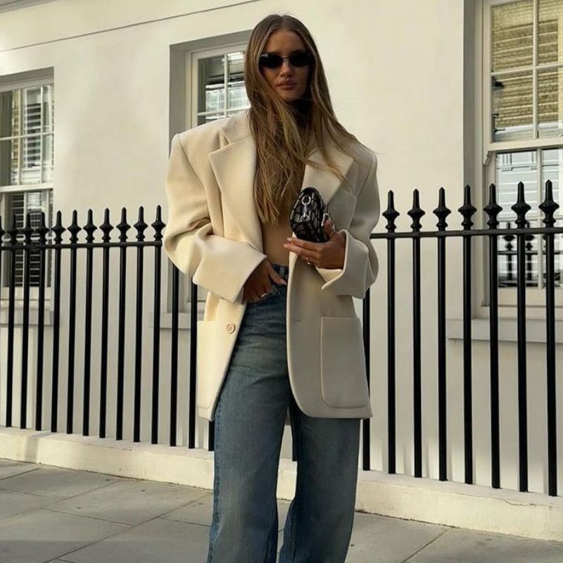 A styling lesson in oversized blazers with Rosie Huntington