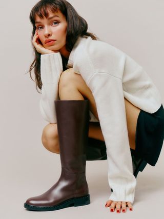 Reformation + Nancy Knee Boot in Espresso Leather