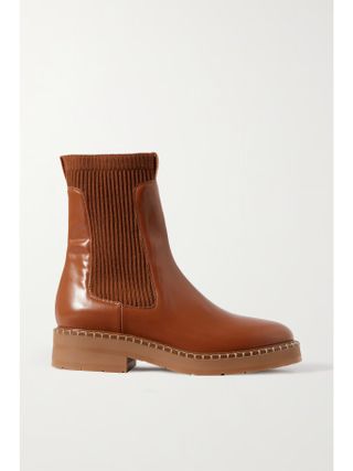 Chloé + Noua Glossed-Leather and Ribbed-Knit Chelsea Boots