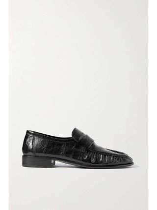 The Row + Eel Crinkled Glossed-Leather Loafers