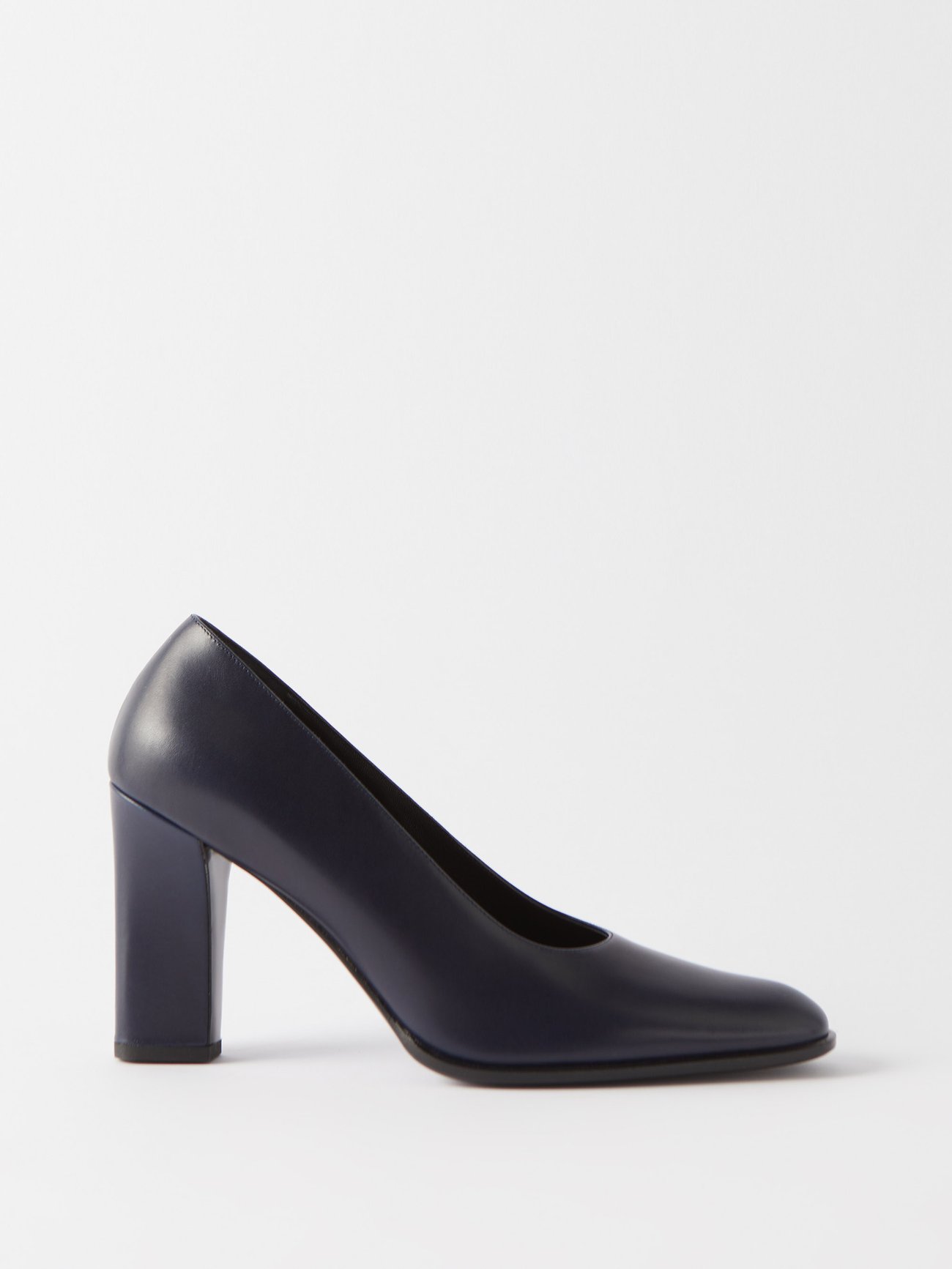 The Row + Olivia 70 Round-Toe Leather Pumps