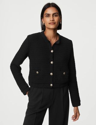 M&S Collection + Cotton Blend Textured Knitted Jacket