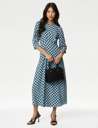 M&S Collection + Printed Round Neck Midaxi Tea Dress