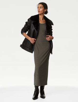 M&S Collection + Striped Ribbed Midi Column Dress