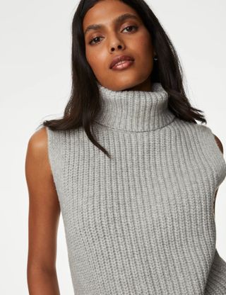 M&S Collection + Recycled Blend Ribbed Roll Neck Knitted Vest