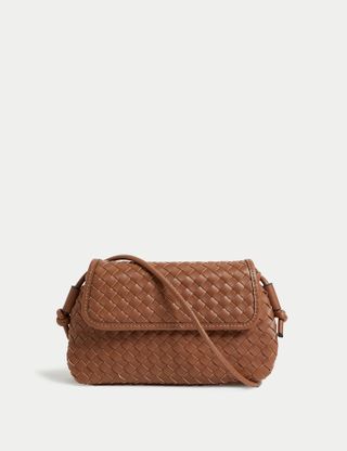 M&S Collection + Faux Leather Woven Cross Body Bag