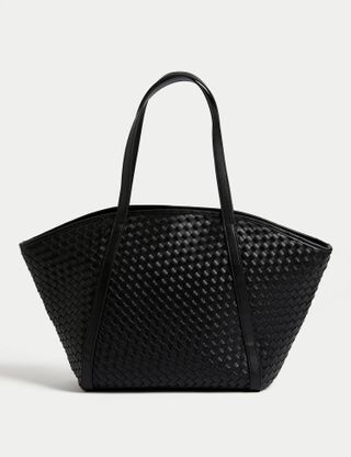 M&S Collection + Faux Leather Woven Tote Shopper