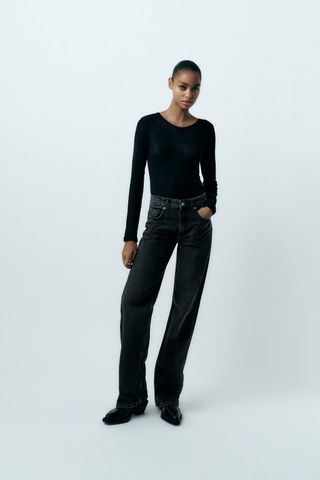 Zara + Mid-Rise Wide Jeans