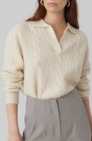 Vero Moda + Milena Cable Stitch Polo Sweater