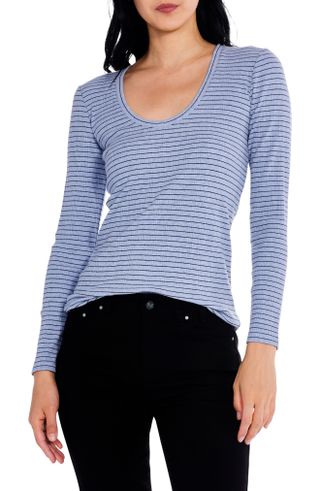 Nic+Zoe + This or That Stripe Long Sleeve Cotton T-Shirt