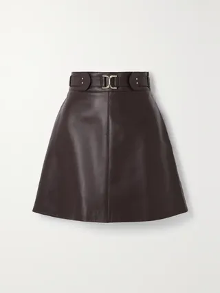 Chloé + Belted Embellished Leather Mini Skirt